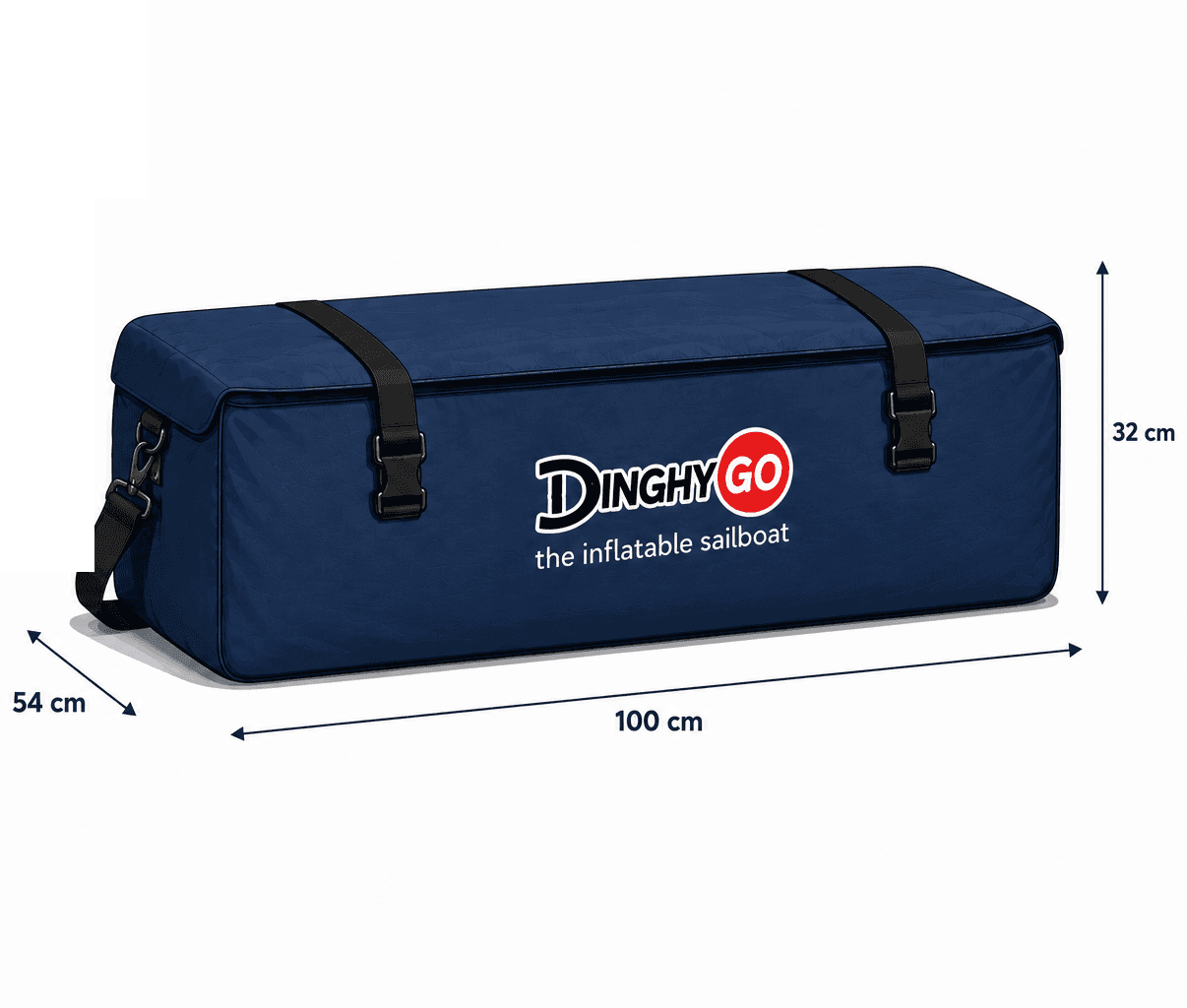 Orca 280 boat bag — packed length, depth and height labels