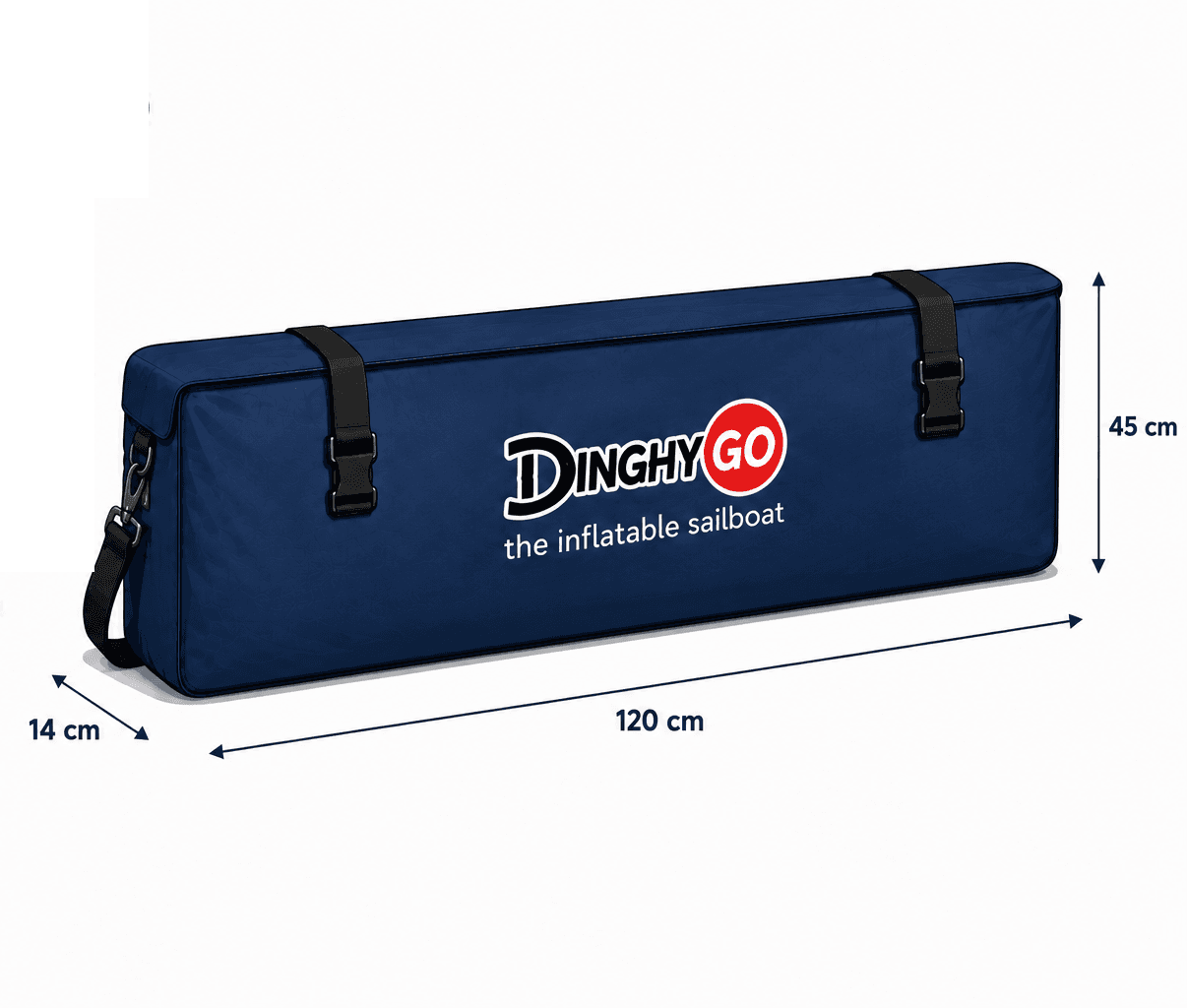 Orca 280 sail-kit bag — packed length, depth and height labels